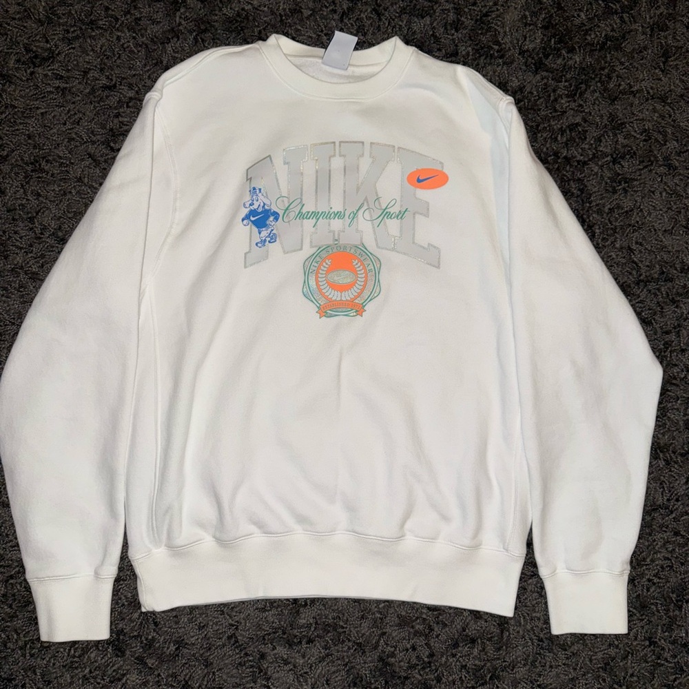 Nike white and blue crewneck